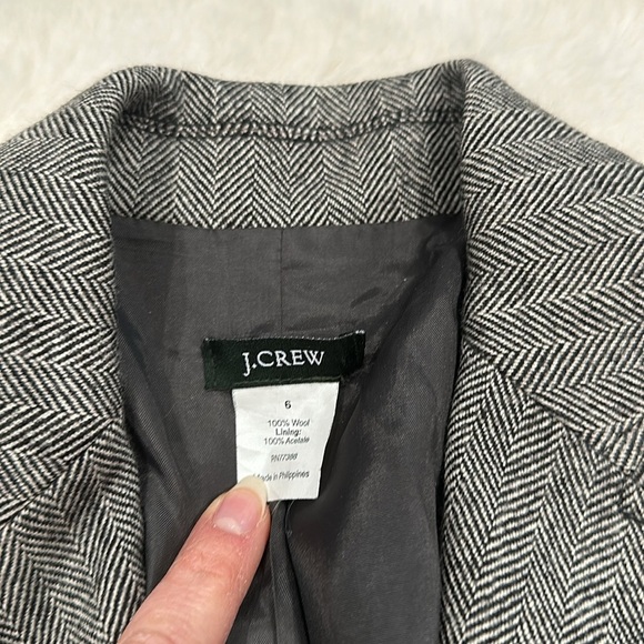 Vintage J.Crew Herringbone 100% Wool Blazer Black White size 6 - Picture 2 of 8